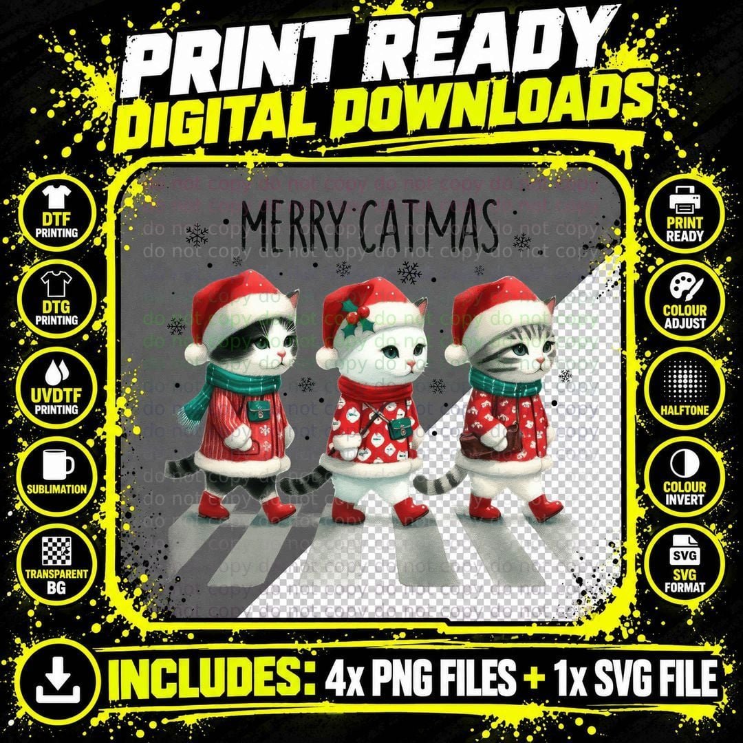 Merry Catmas Christmas T-Shirt, Funny Xmas Tee Png SVG Digital Bundle