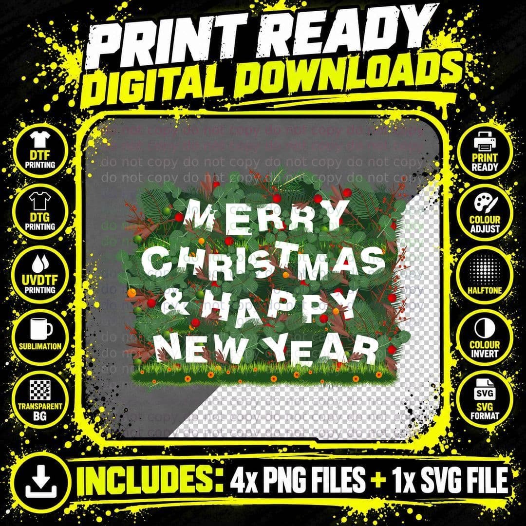 Merry Christmas & Happy New Year Happy New Year T-Shirt Png SVG Digital Bundle