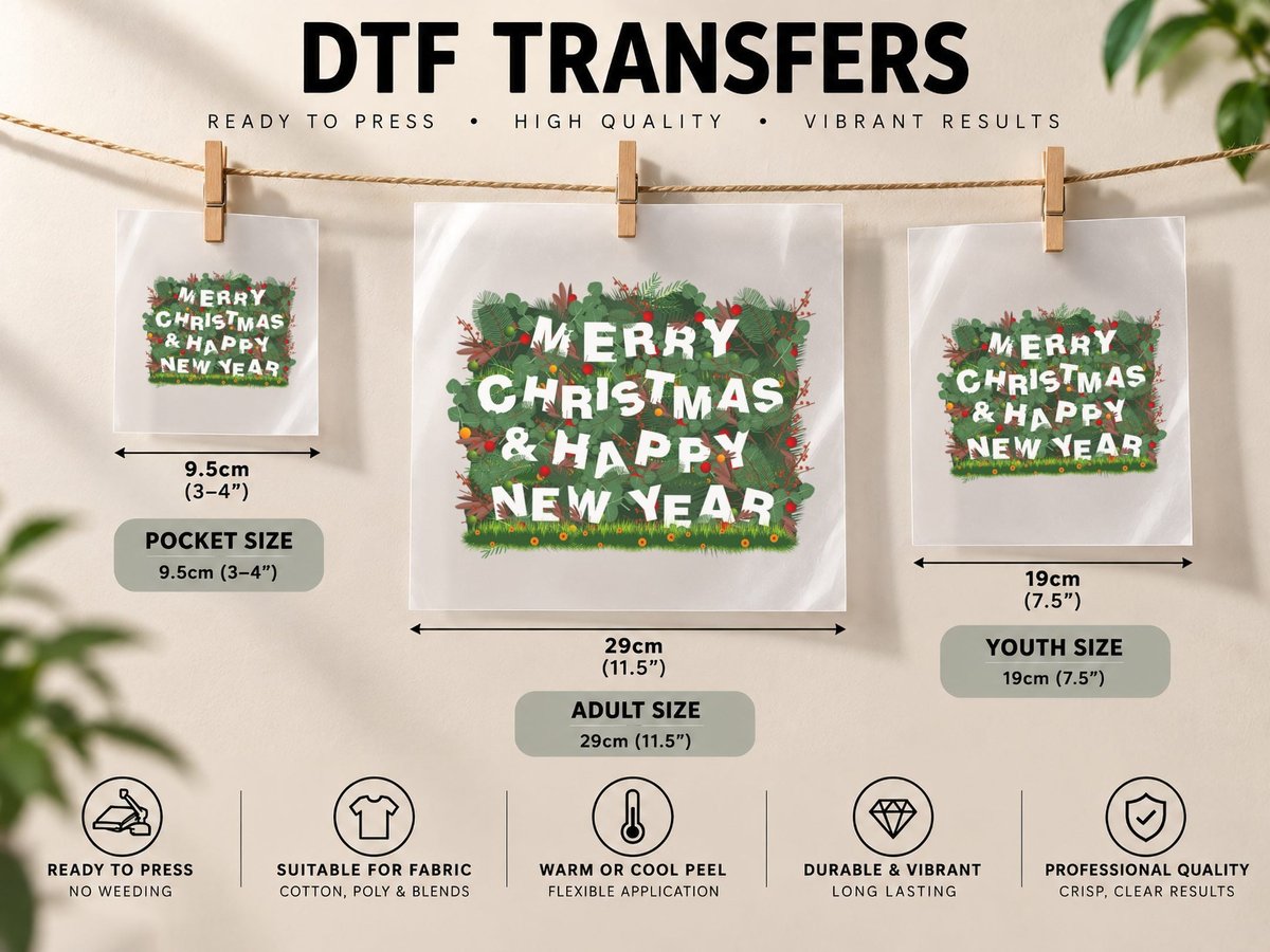 Merry Christmas & Happy New Year Happy New Year DTF Transfer Iron On