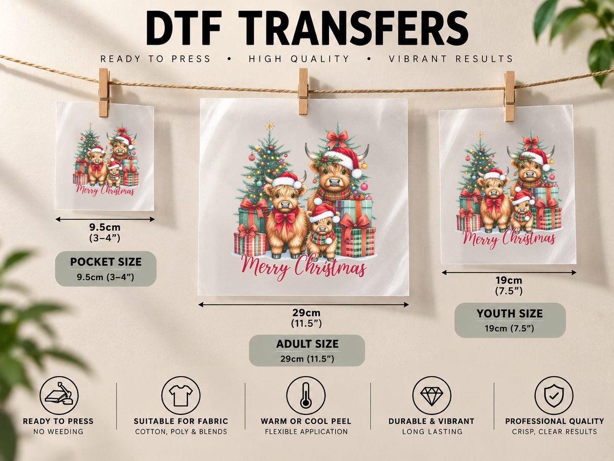 Merry Christmas Highland Cow, Highland Cows Christmas DTF Transfer Iron On