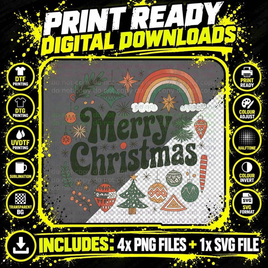 Merry Christmas Print T-Shirt, Funny Xmas Tee Png SVG Digital Bundle