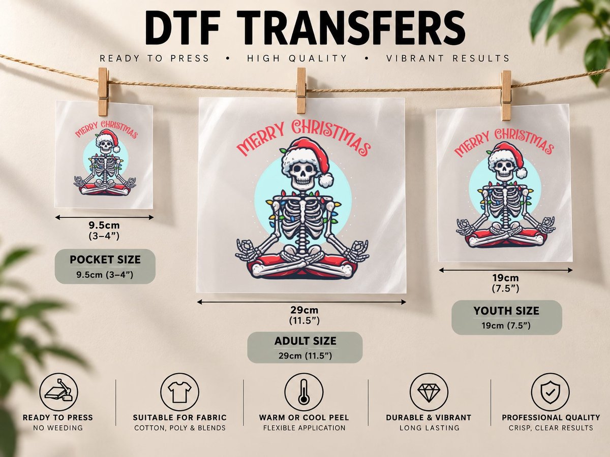 Merry Christmas Skeleton Meditation Christmas, Halloween DTF Transfer Iron On