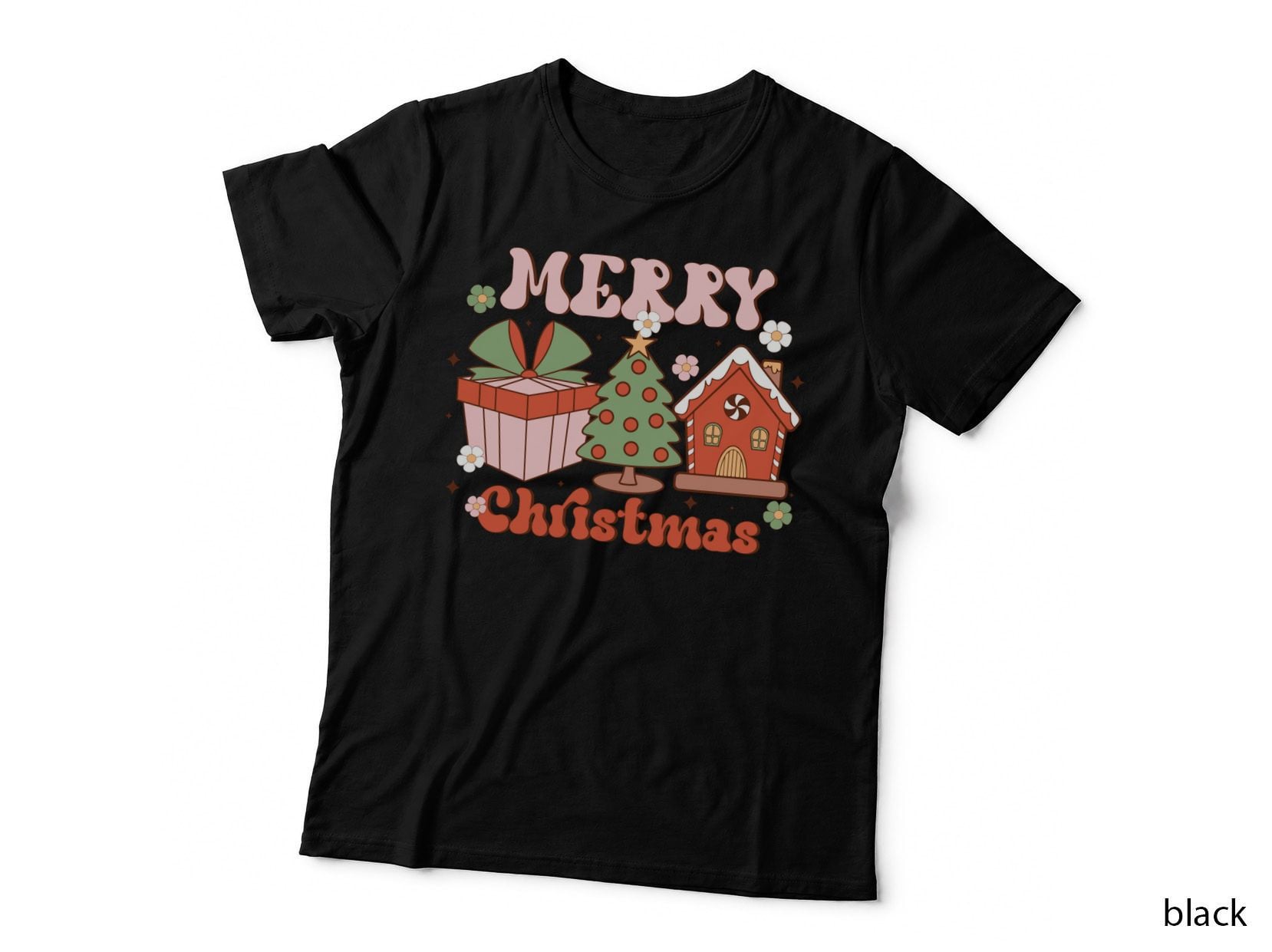 Merry Christmas T-Shirt, Festive Christmas Scene with Tree Graphic