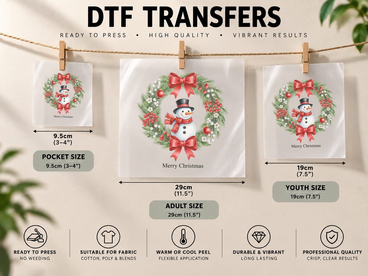 Merry Christmas, Festive Wreath with Snowman Graphic DTF Transfer Iron On