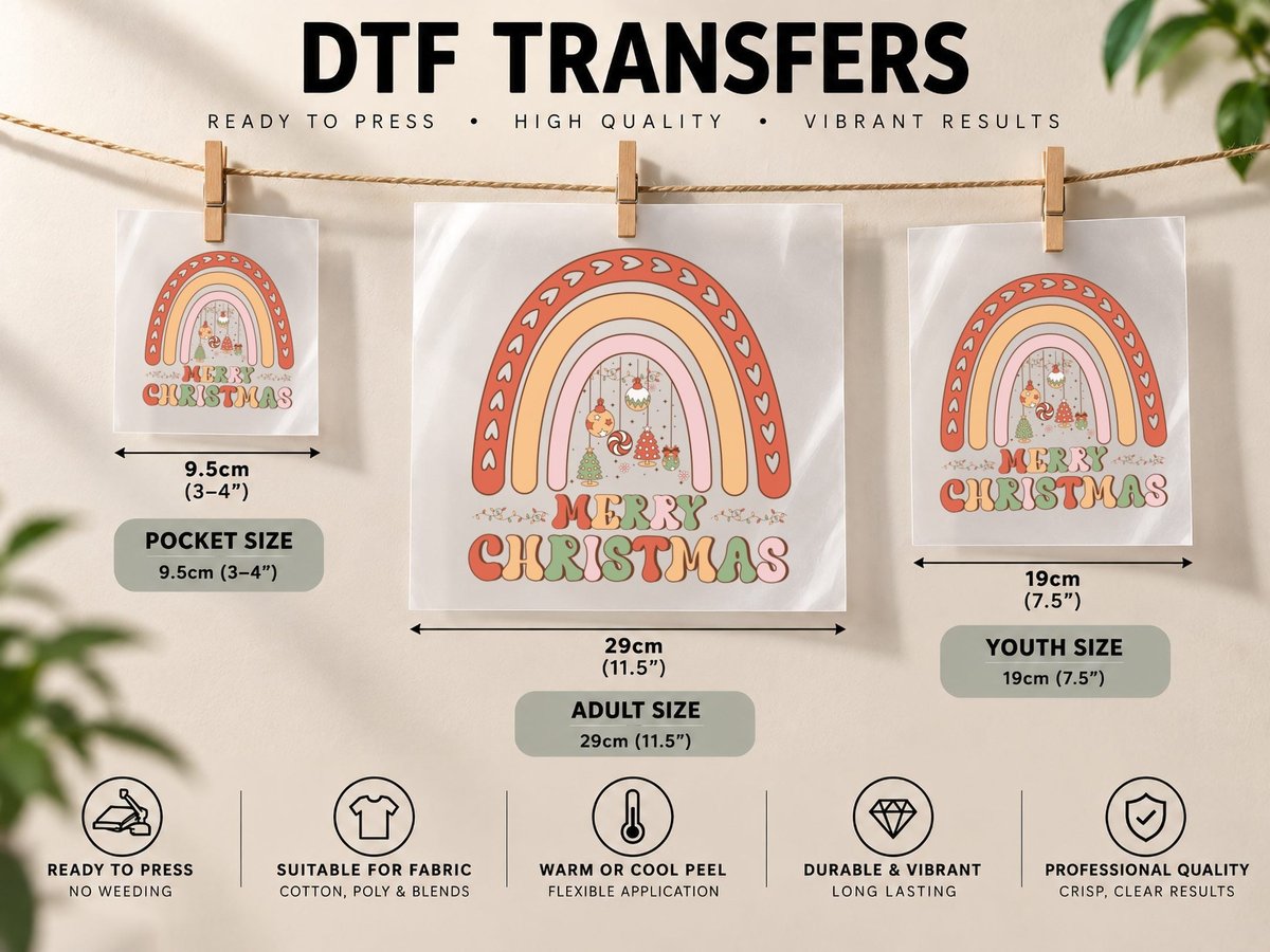 Merry Christmas, Rainbow Christmas Scene Graphic DTF Transfer Iron On