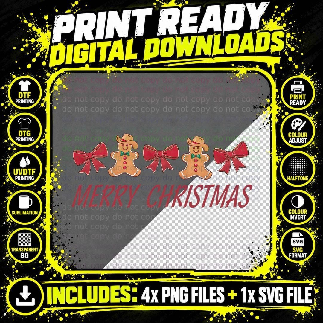 Merry Christmas Western T-Shirt, Gingerbread Men with Png SVG Digital Bundle