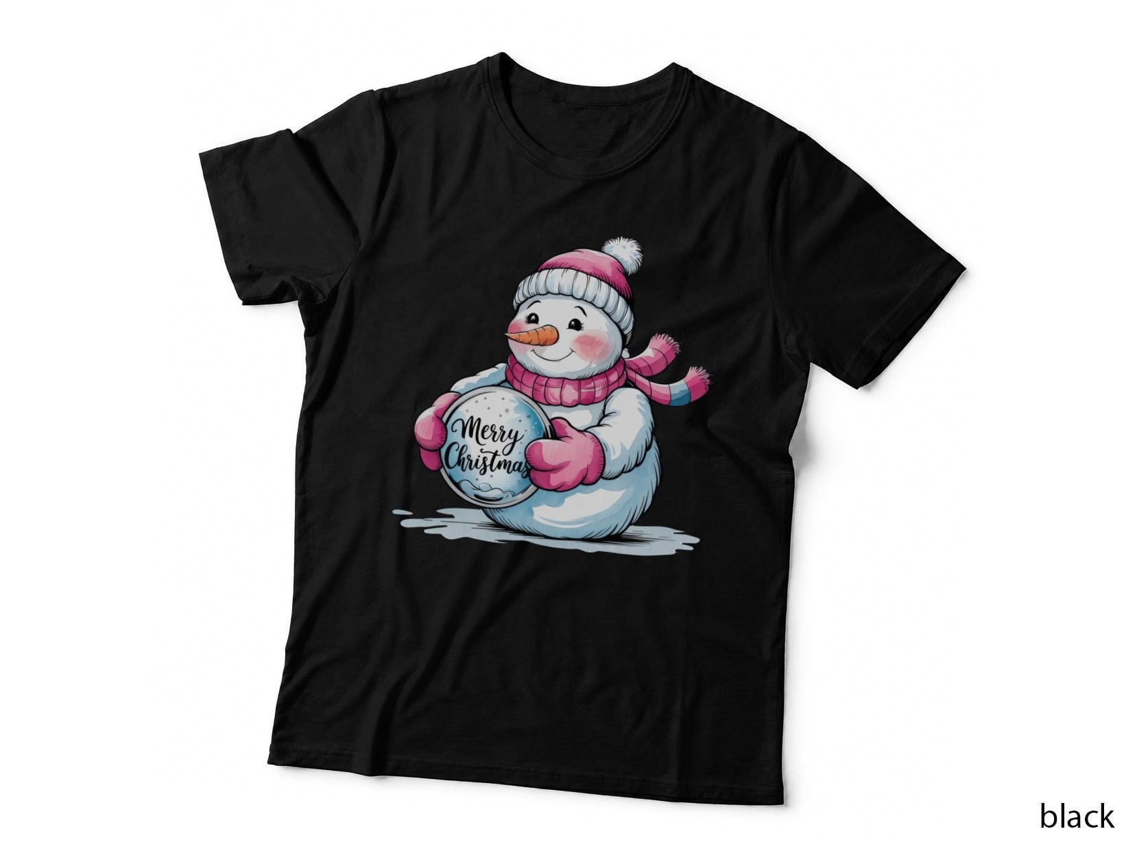 Merry Christmas Winter T-Shirt, Festive Snowman Holding Christmas Graphic Tee