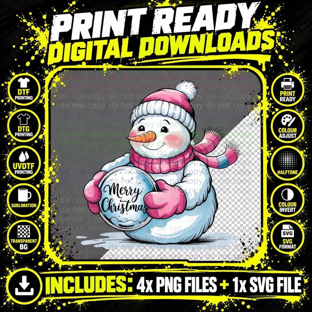 Merry Christmas Winter T-Shirt, Festive Snowman Holding Png SVG Digital Bundle
