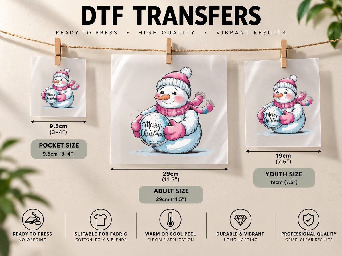 Merry Christmas Winter, Festive Snowman Holding Christmas DTF Transfer Iron On