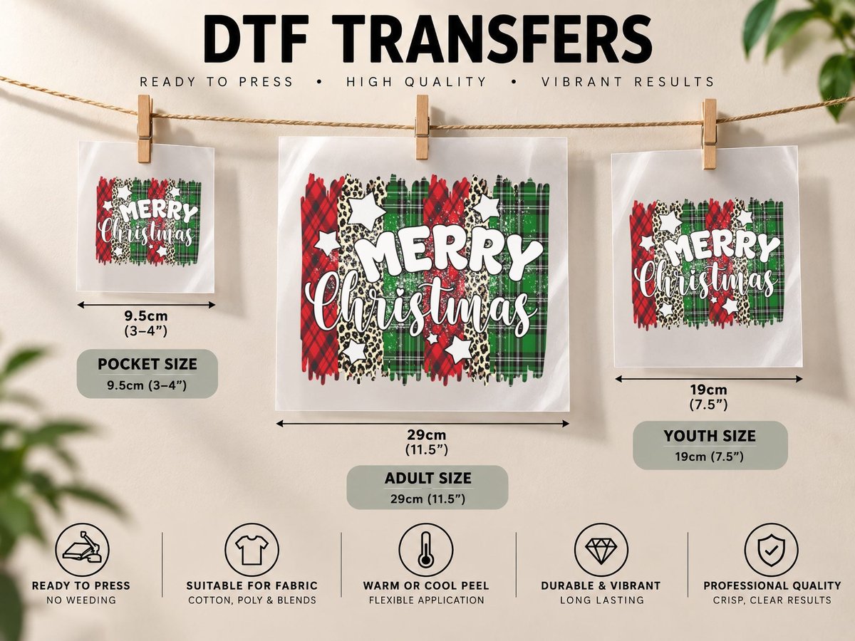 Merry Christmas Winter, Plaid & Leopard Merry Christmas DTF Transfer Iron On