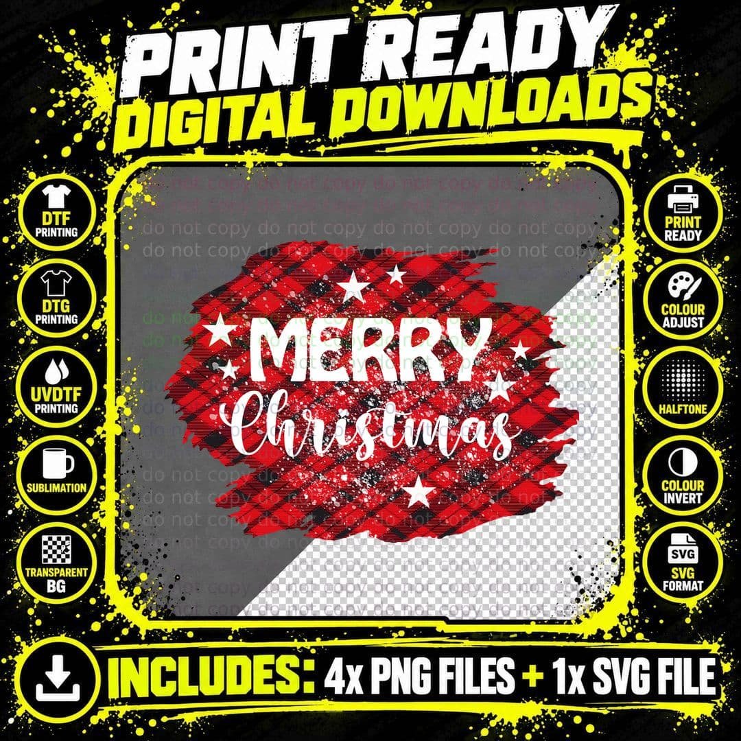 Merry Christmas Winter T-Shirt, Plaid Christmas Png SVG Digital Bundle