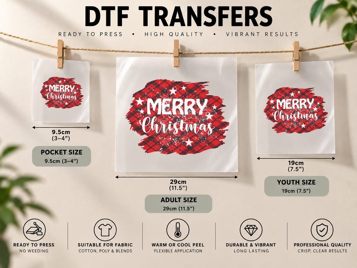 Merry Christmas Winter, Plaid Christmas Background with DTF Transfer Iron On