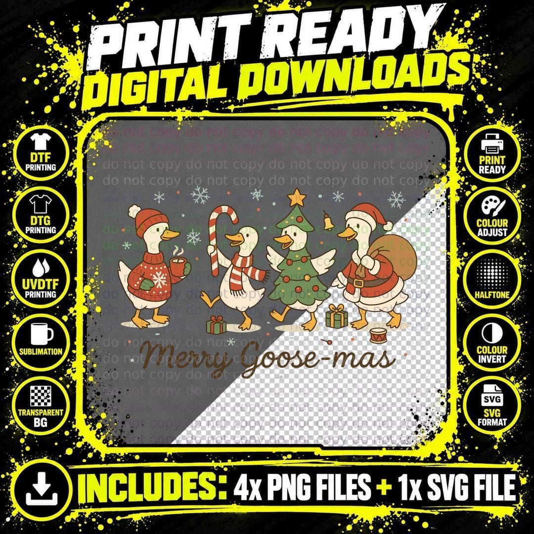 Merry Goose-Mas Christmas T-Shirt, Funny Xmas Tee Png SVG Digital Bundle