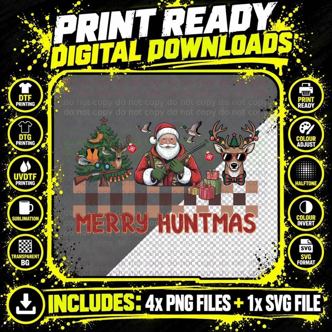Merry Huntmas Hunting T-Shirt, Santa Hunting Christmas Png SVG Digital Bundle