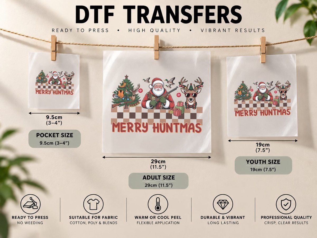 Merry Huntmas Hunting, Santa Hunting Christmas Tree Graphic DTF Transfer Iron On