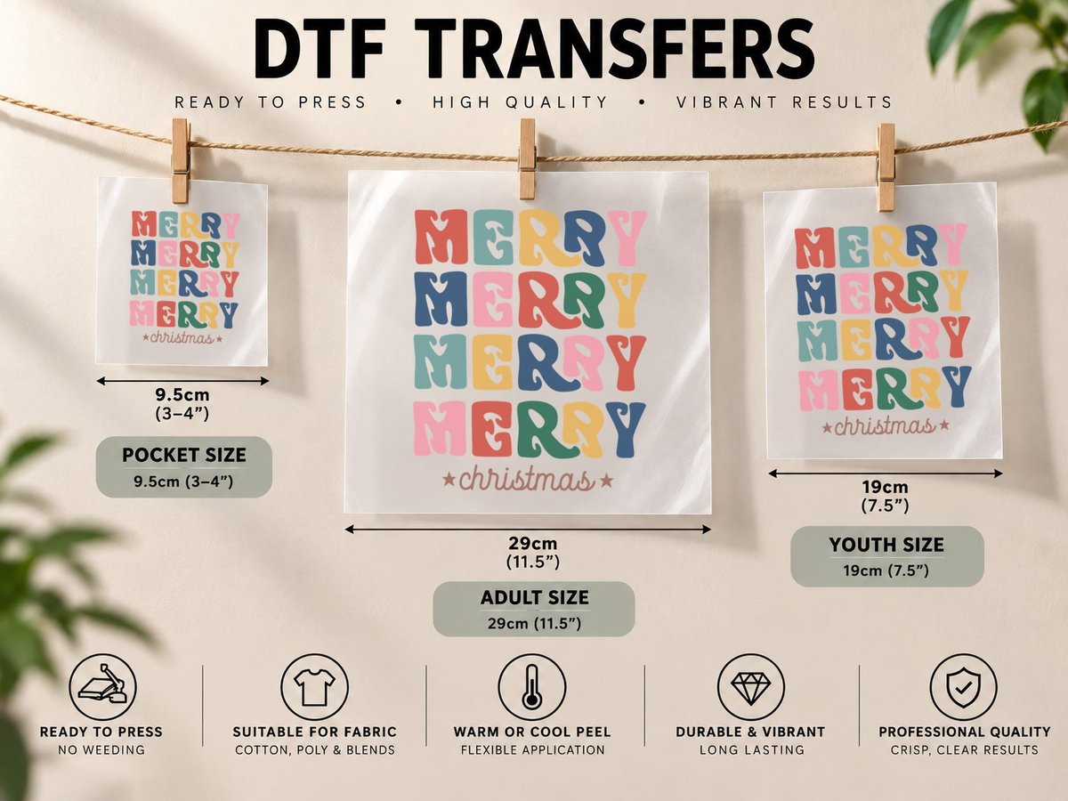 Merry Merrychristmas Boho Floral Quote DTF Transfer Iron On