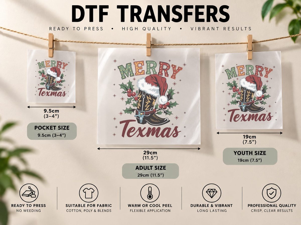 Merry Texmas Western, Cowboy Boot with Santa Hat Graphic DTF Transfer Iron On