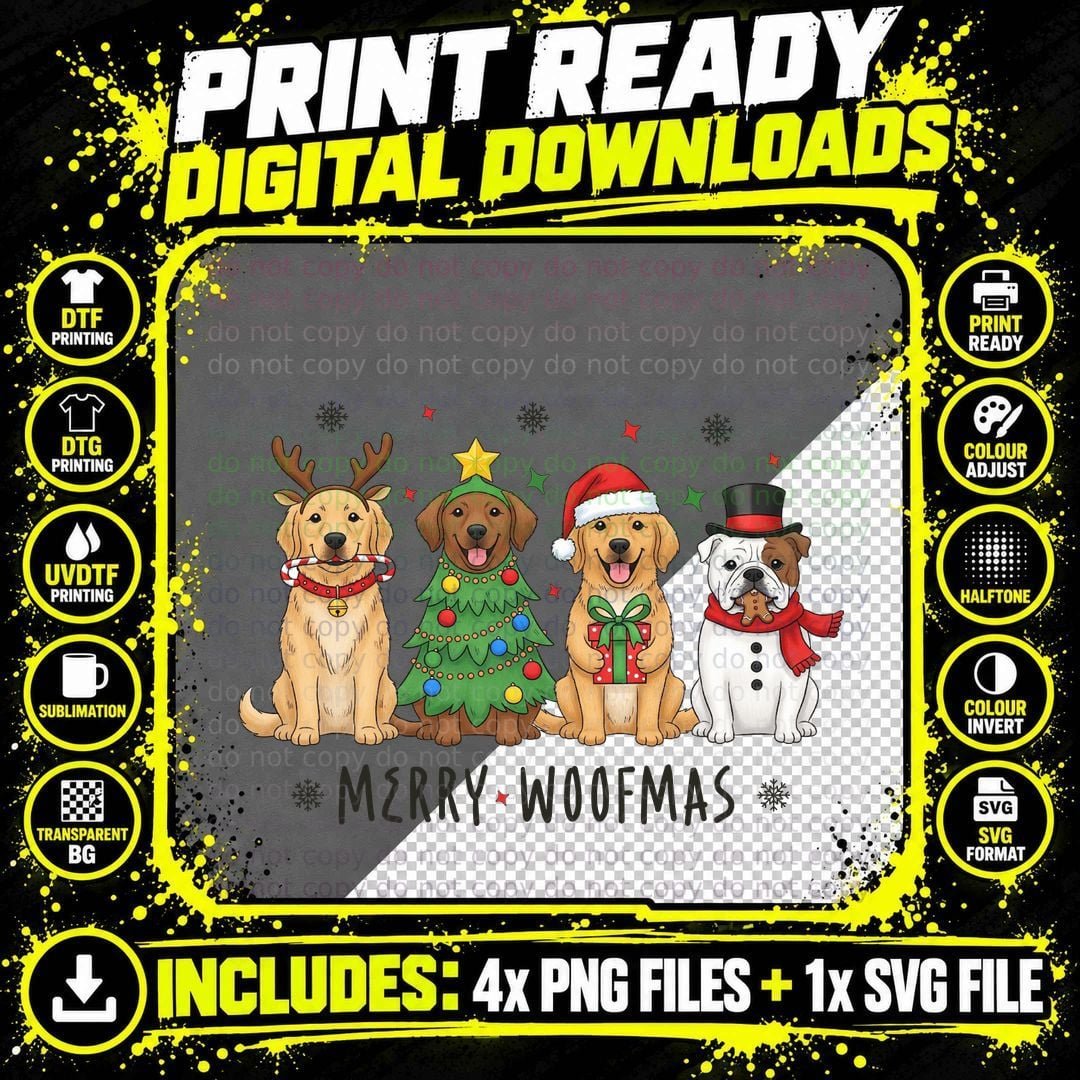Merry Woofmas Christmas T-Shirt, Funny Xmas Tee Png SVG Digital Bundle