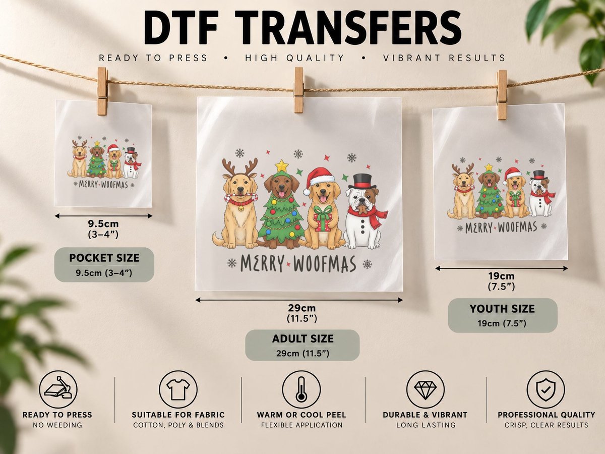 Merry Woofmas Christmas, Funny Xmas, Holiday Gift DTF Transfer Iron On