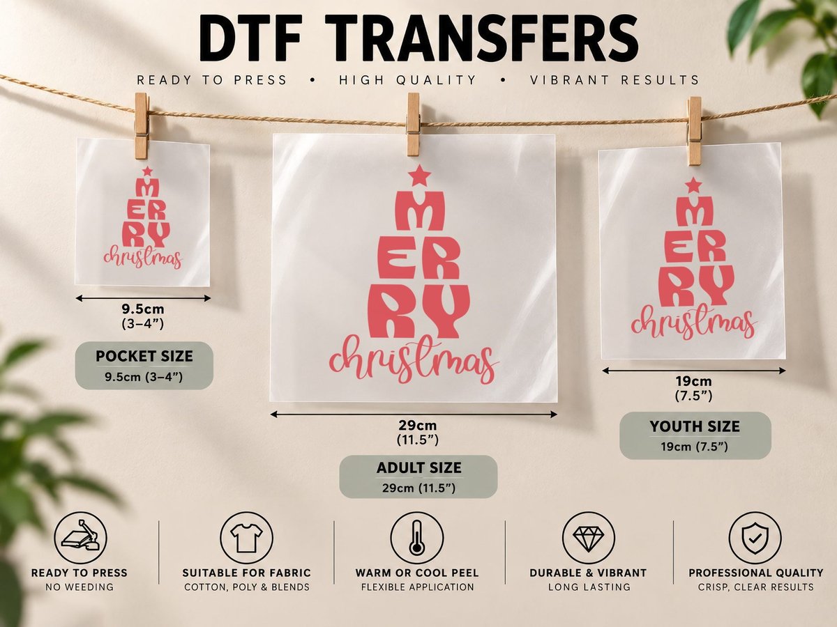 Merrychristmas Boho Floral Quote, Christmas Tree DTF Transfer Iron On