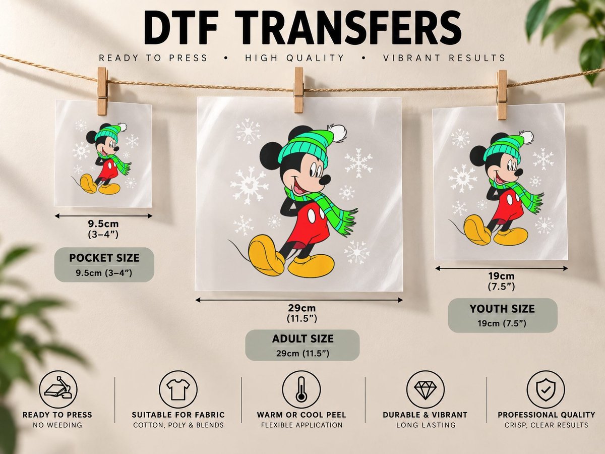 Mickey Mouse Holiday Snowflakes Portrait Christmas DTF Transfer Iron On