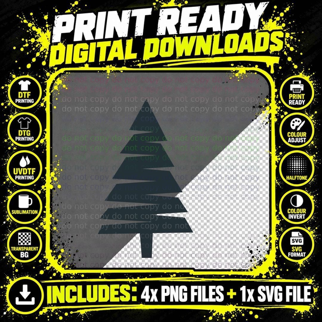 Minimalist Christmas Tree Silhouette Forest Design Png SVG Digital Bundle
