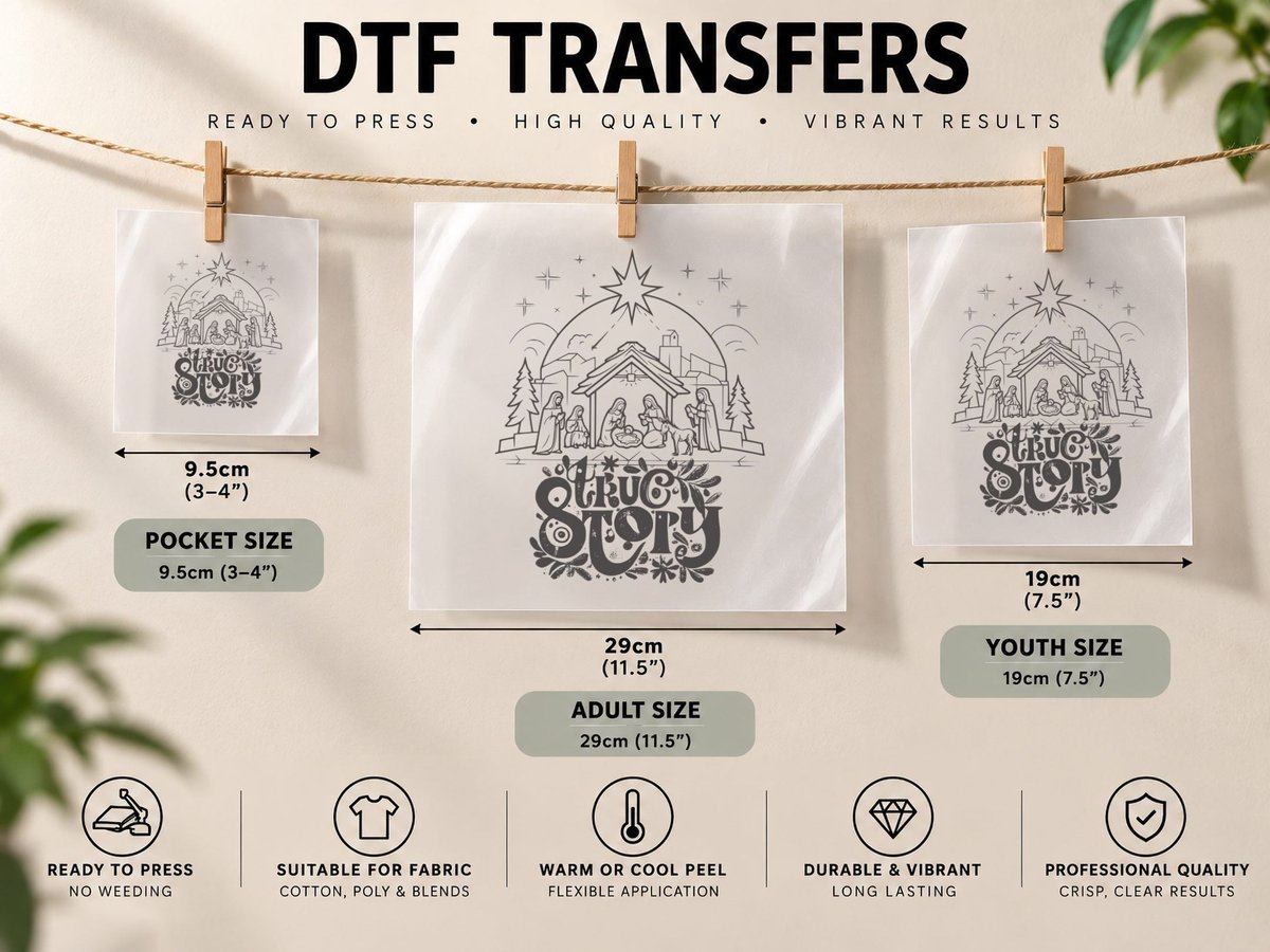 Minimalistic Nativity Scene with True Story DTF Transfer Iron On