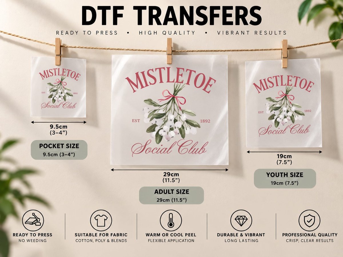 Mistletoe Est 1892 Social Club Christmas DTF Transfer Iron On