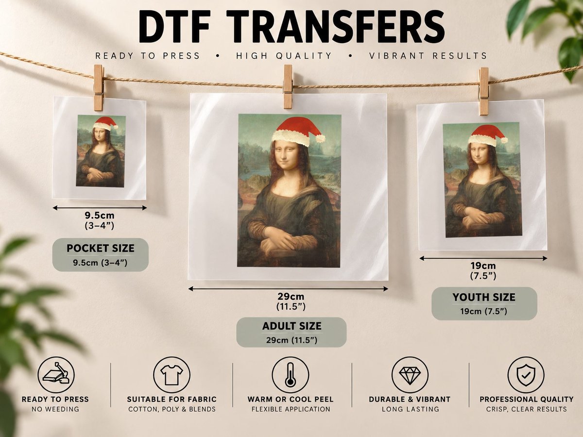 Mona Lisa Santa Hat Funny Christmas Art for Men Women DTF Transfer Iron On
