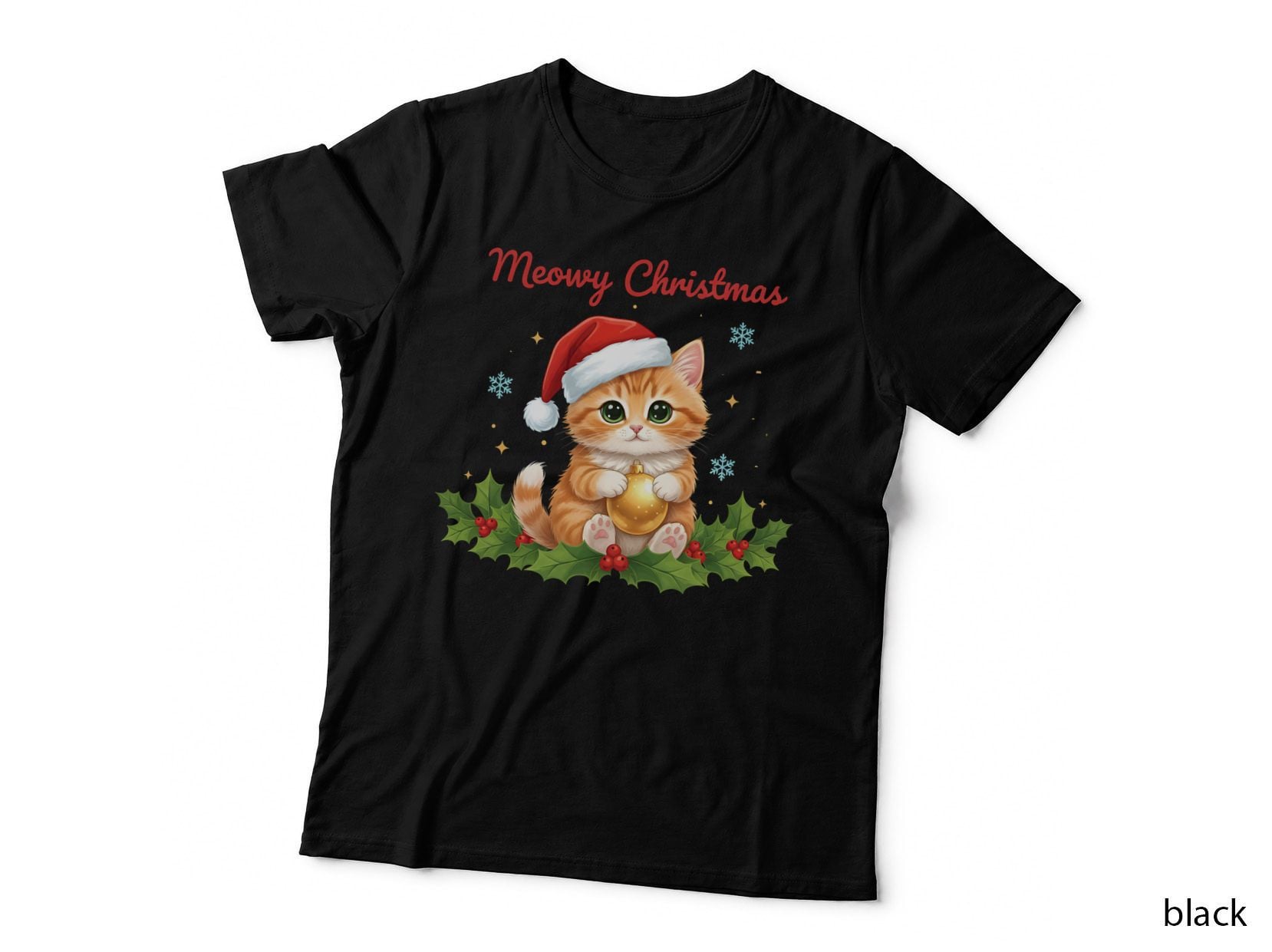Moody Black Cat Christmas T-Shirt, Funny Xmas Graphic Tee, Ugly Sweater Shirt