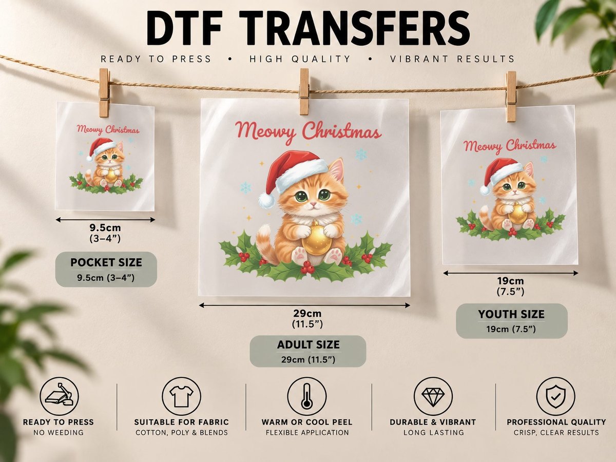 Moody Black Cat Christmas, Funny Xmas Graphic, Ugly DTF Transfer Iron On