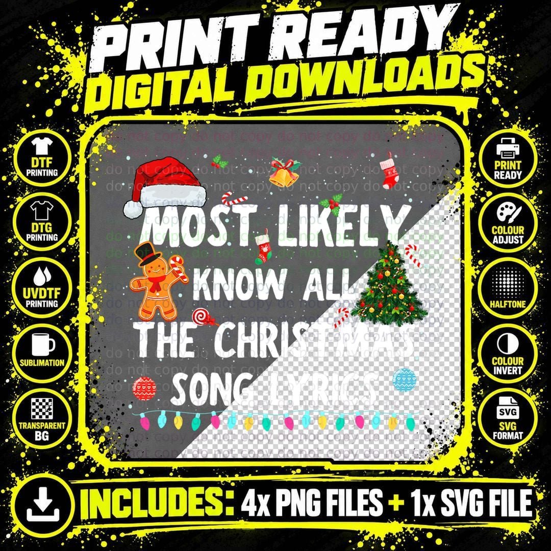 Most Likely to Christmas Know All the Christmas Song Png SVG Digital Bundle