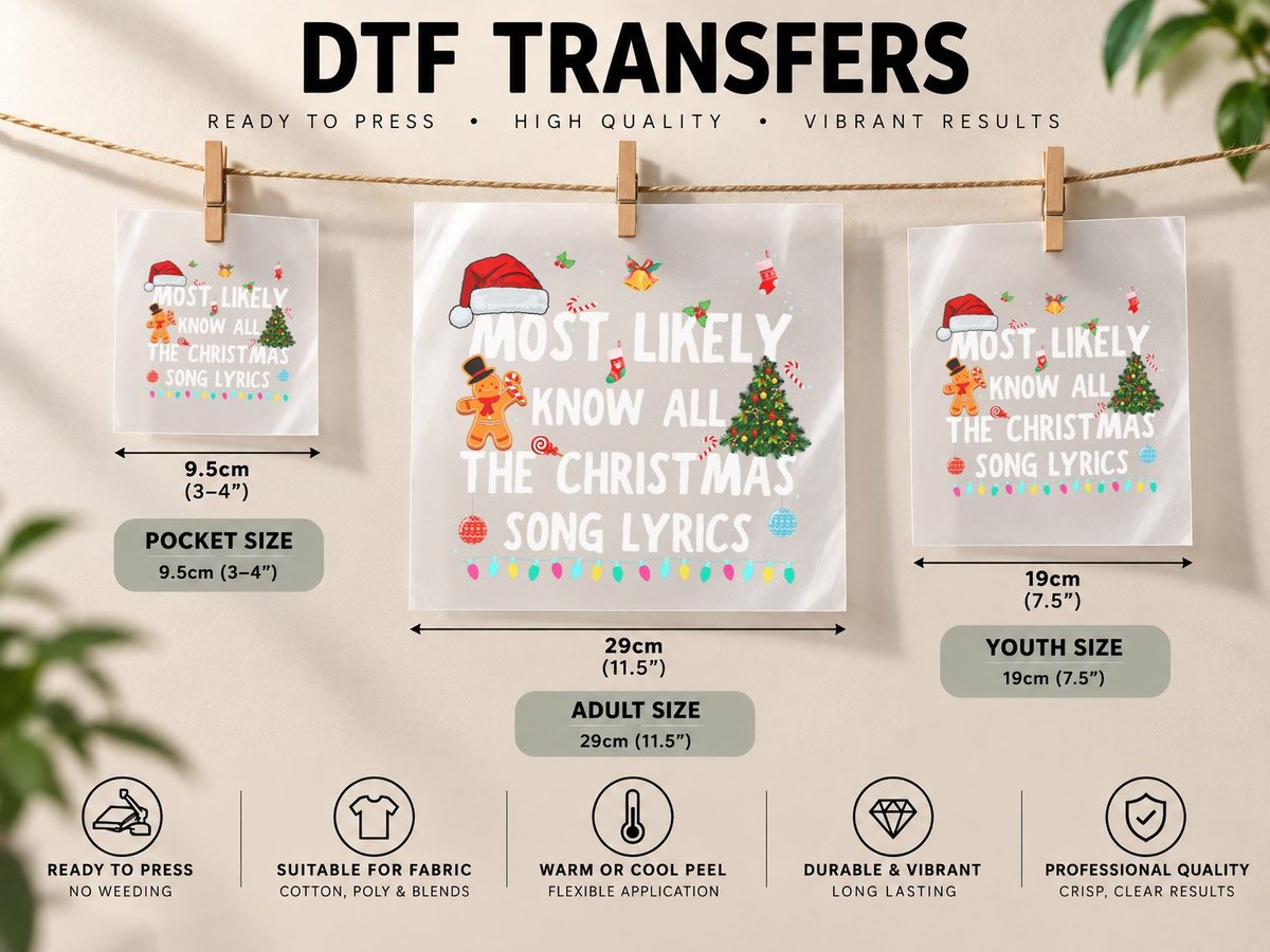 Most Likely to Christmas Know All the Christmas Song Lyrics DTF Transfer Iron On