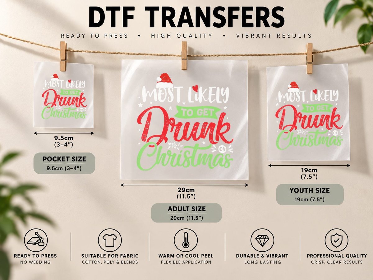 Most Likely to Get Drunk Christmas Xmas Ugly Pajamas, Gift DTF Transfer Iron On