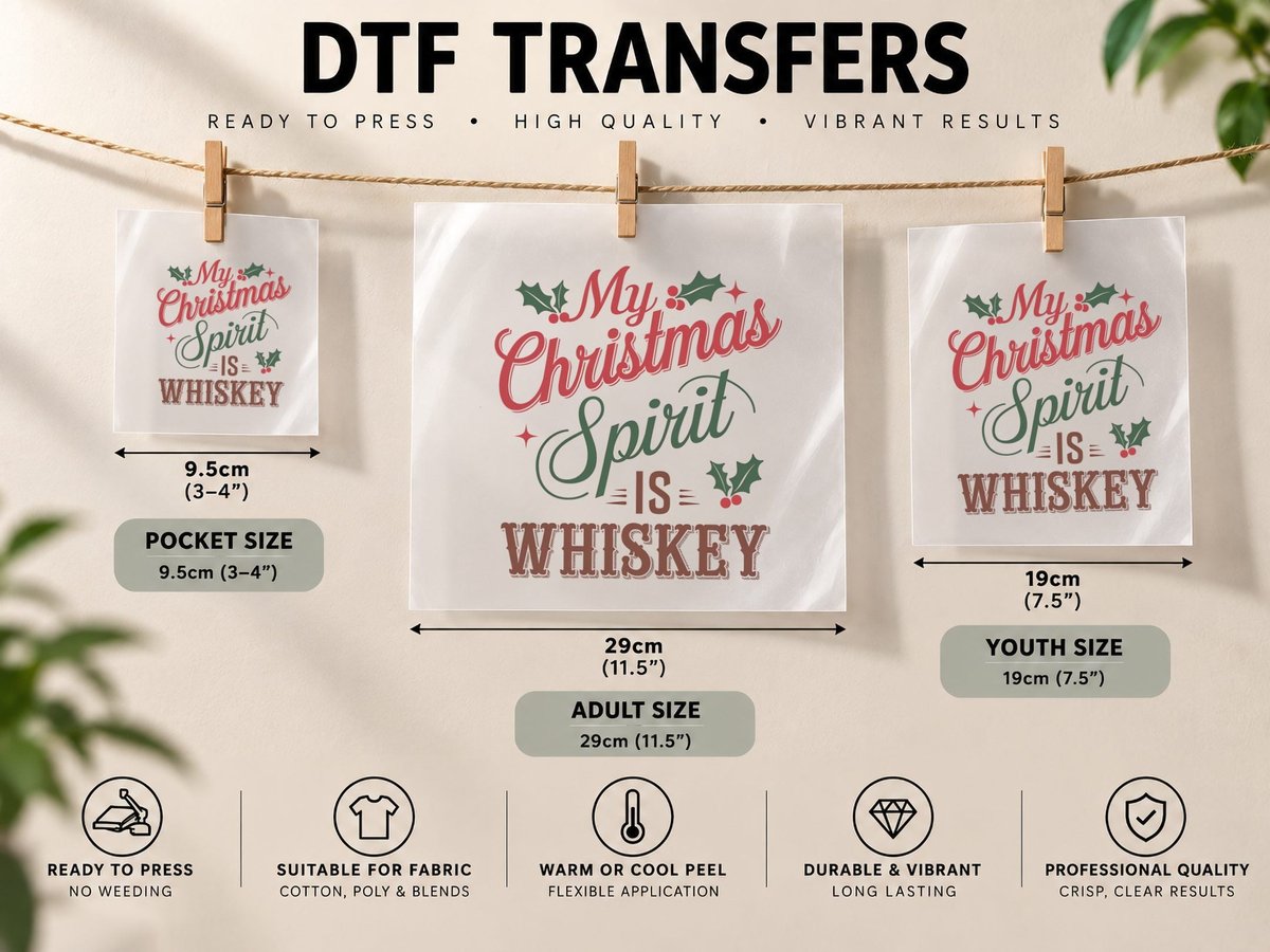 My Christmas Spirit Is Whiskey Christmas, Funny Xmas DTF Transfer Iron On