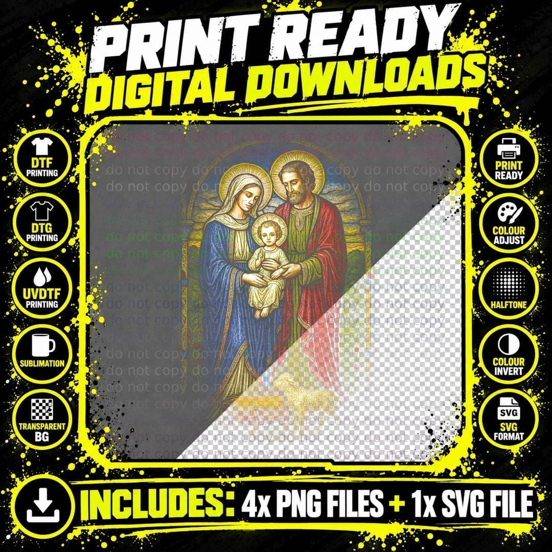 Nativity Scene T-Shirt, Halftone Holy Nativity Manger Png SVG Digital Bundle