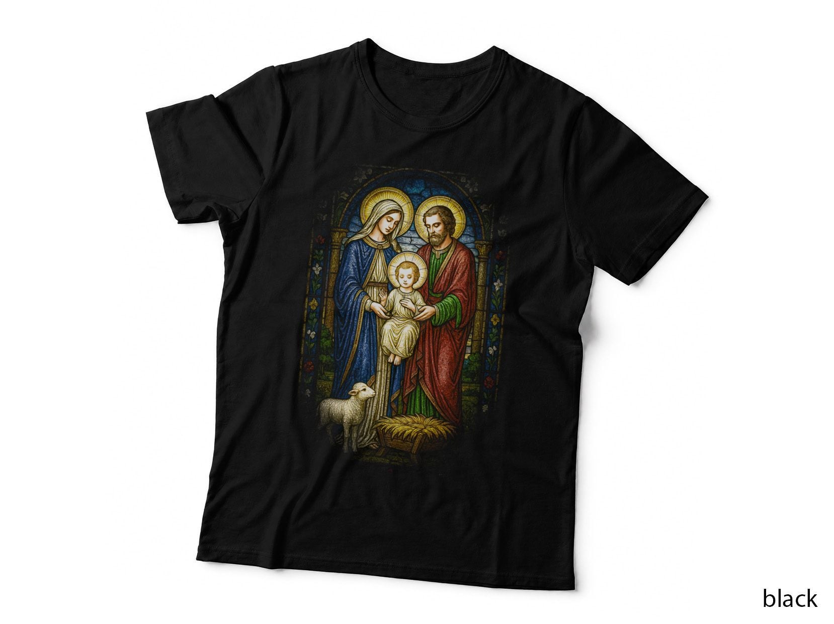 Nativity Scene T-Shirt, Halftone Stained Glass Nativity Graphic Tee