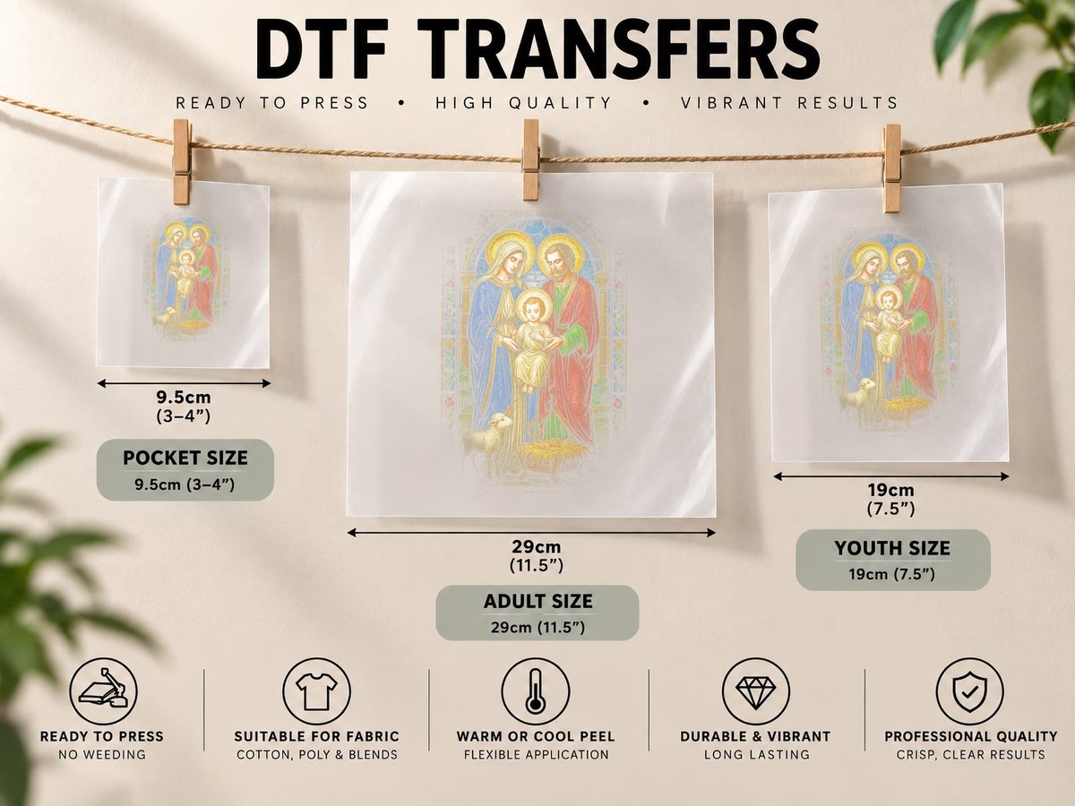 Nativity Scene, Halftone Stained Glass Nativity Graphic DTF Transfer Iron On