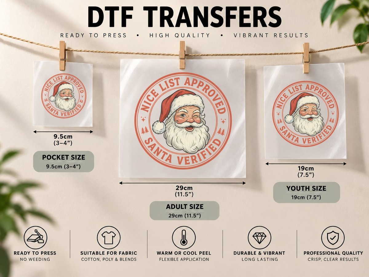 Nice List Approved Santa Verified Christmas, Funny Xmas DTF Transfer Iron On