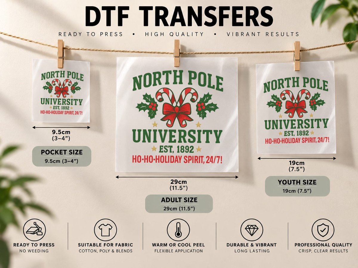 North Pole University Est. 1892 Ho-Ho-Holiday Spirit 24 7! DTF Transfer Iron On