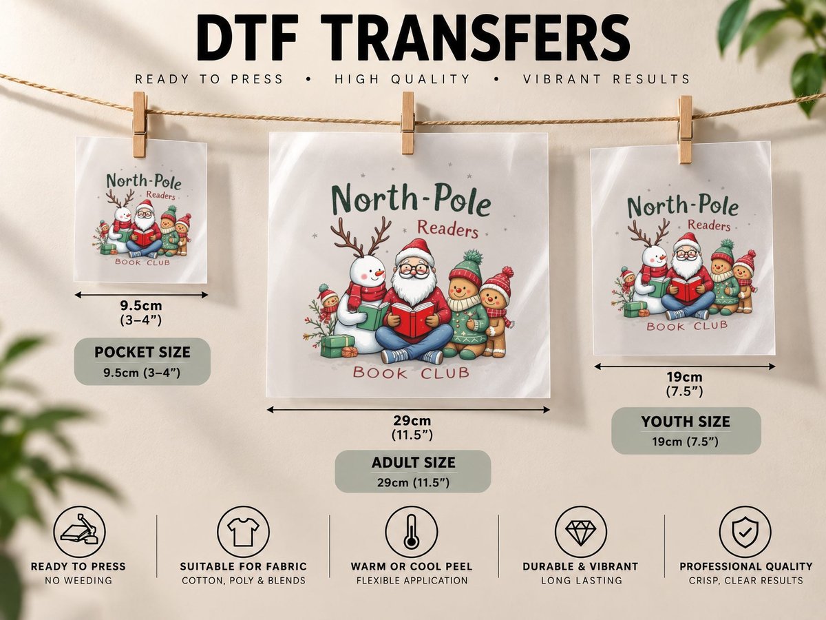 North-Pole Readers Book Club Coffee DTF Transfer Iron On
