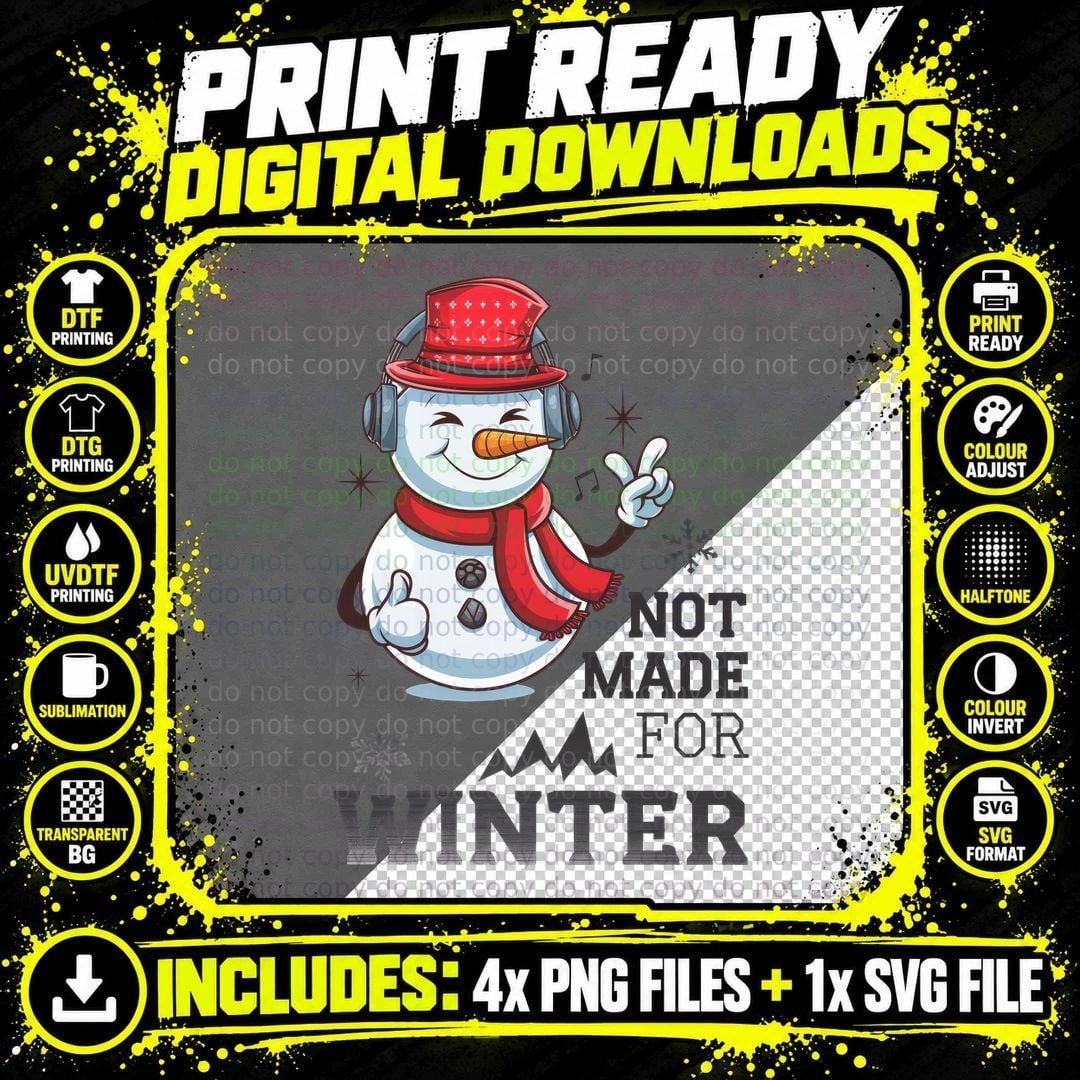 Not Made for Winter T-Shirt, Snowman Listening Music Png SVG Digital Bundle