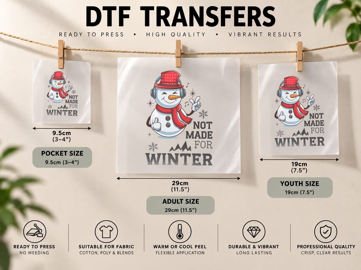 Not Made for Winter, Snowman Listening Music with Graphic DTF Transfer Iron On
