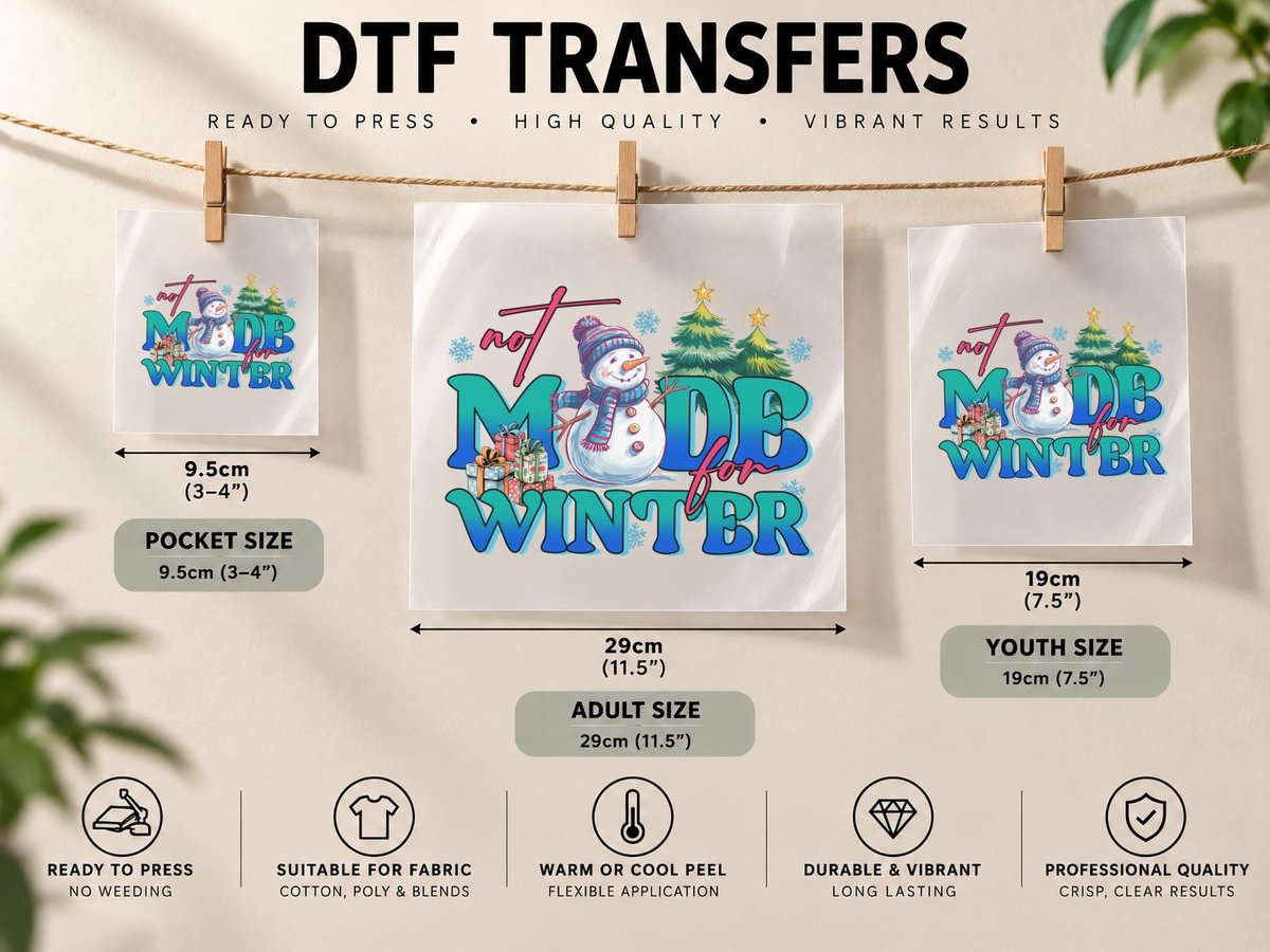 Not Mode for Winter, Snowman with Gifts and Trees Graphic DTF Transfer Iron On