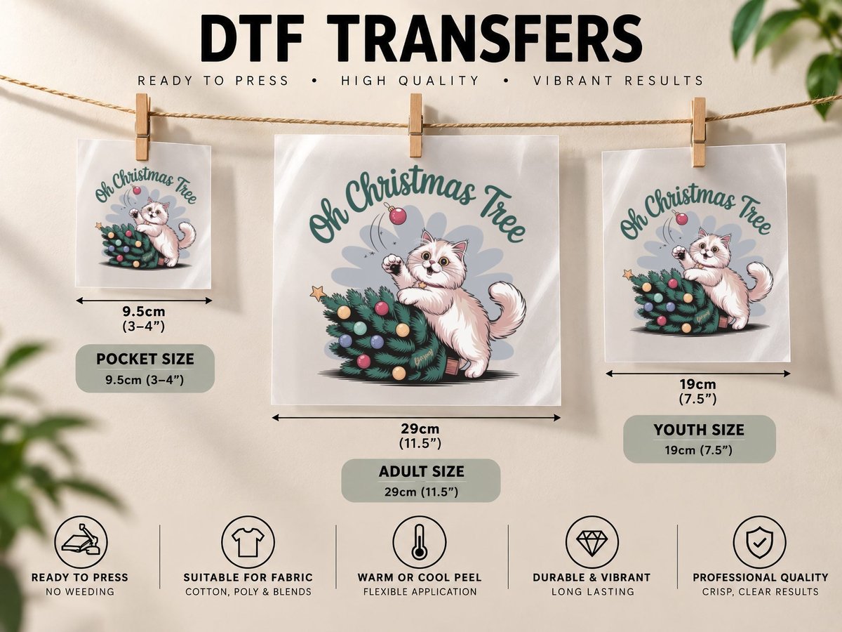 Oh Christmas Tree Funny Cat, Playful Cat with Christmas DTF Transfer Iron On