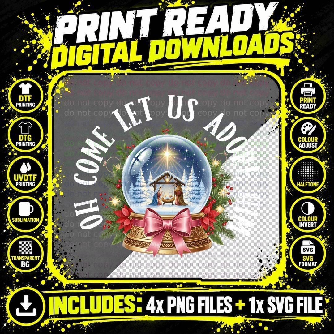 Oh Come Let Us Adore Him Winter T-Shirt Png SVG Digital Bundle
