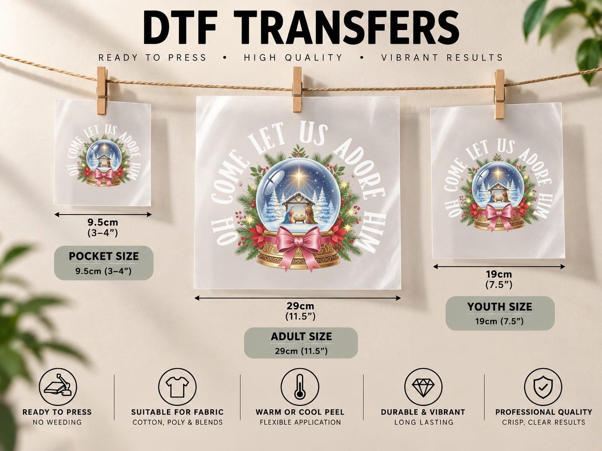 Oh Come Let Us Adore Him Winter, Christmas Nativity Snow DTF Transfer Iron On