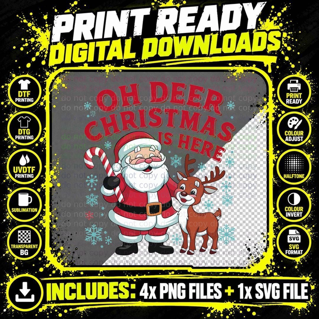 Oh Deer Christmas Is Here Christmas T-Shirt Png SVG Digital Bundle