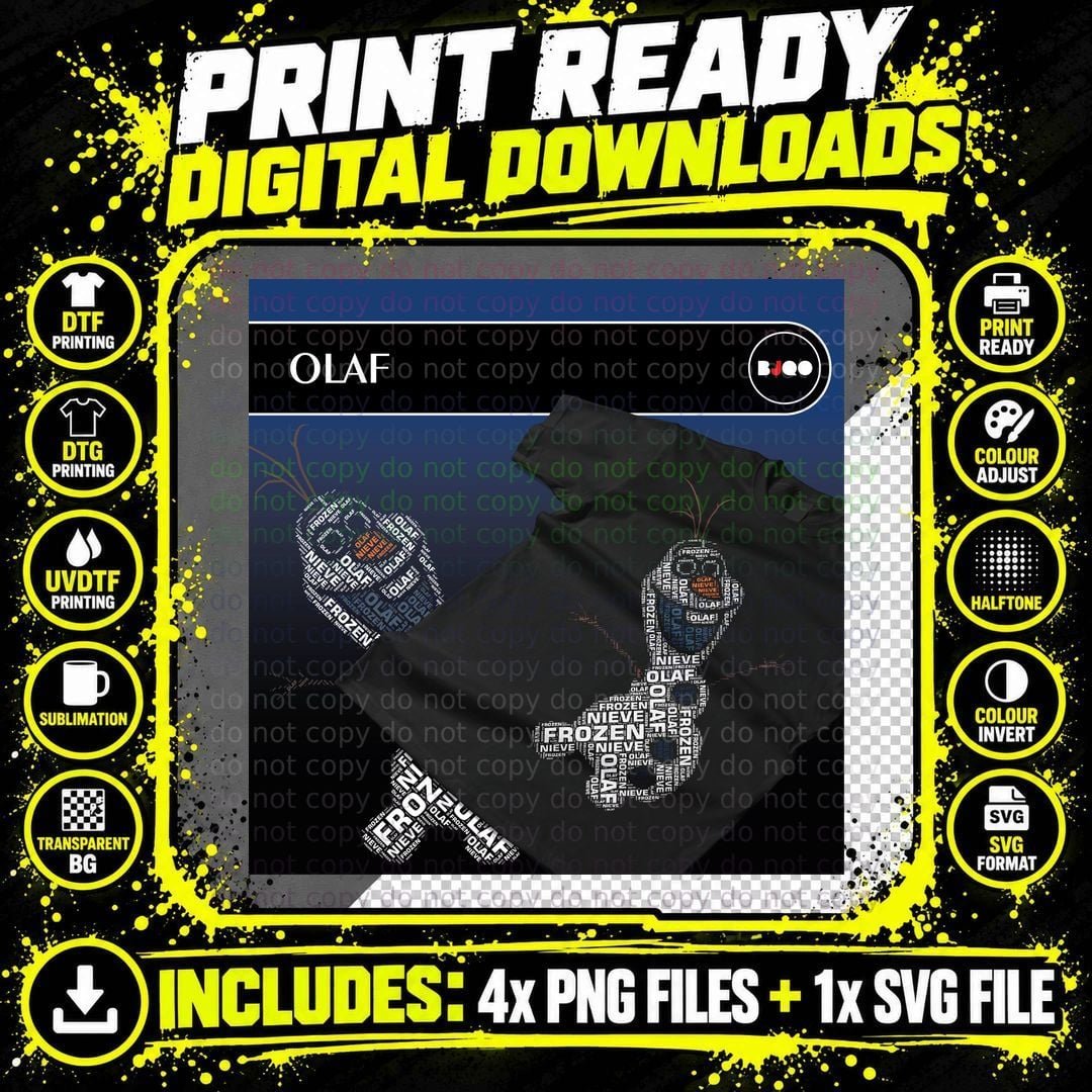 Olaf White Snowman Frozen Character T-Shirt Png SVG Digital Bundle
