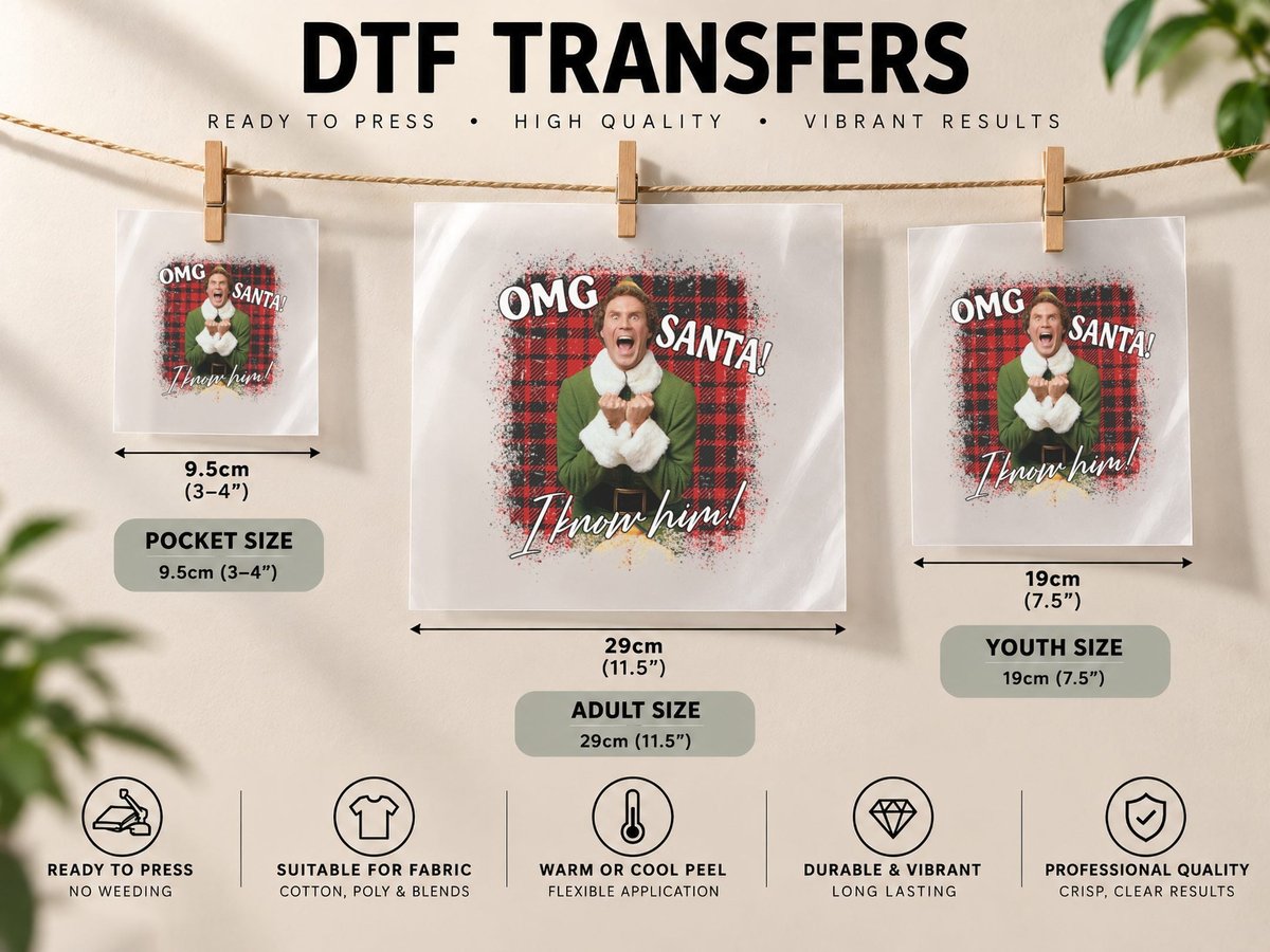 Omg Santa! I Know Him! Classic, Festive, Funny, Winter DTF Transfer Iron On